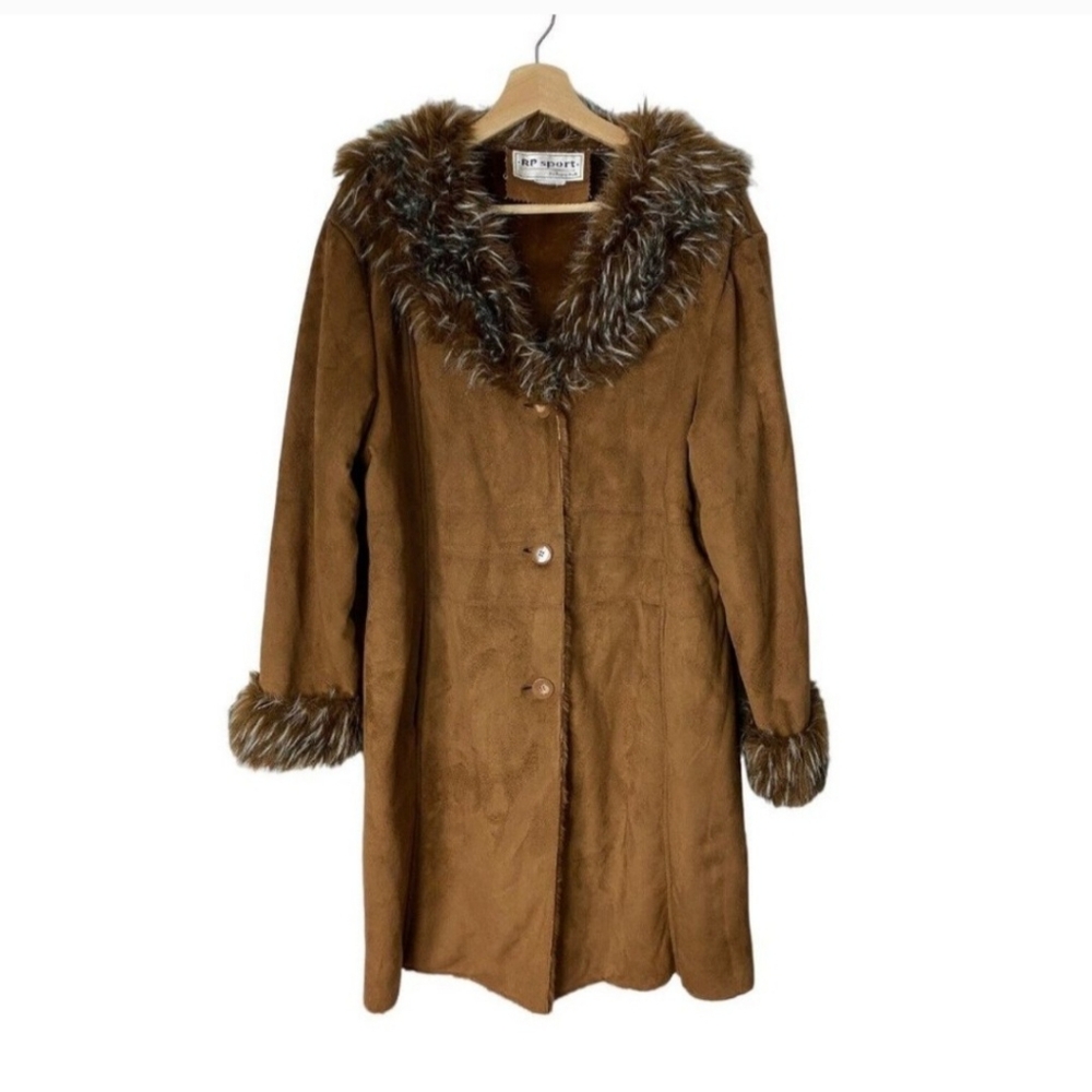 Vintage Brown Faux Fur Trim Penny Lane Coat